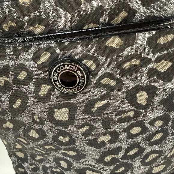 Coach Ocelot Leopard Print Crossbody Bag with Compact Wallet Black/Silver Fabric - Picture 4 of 17